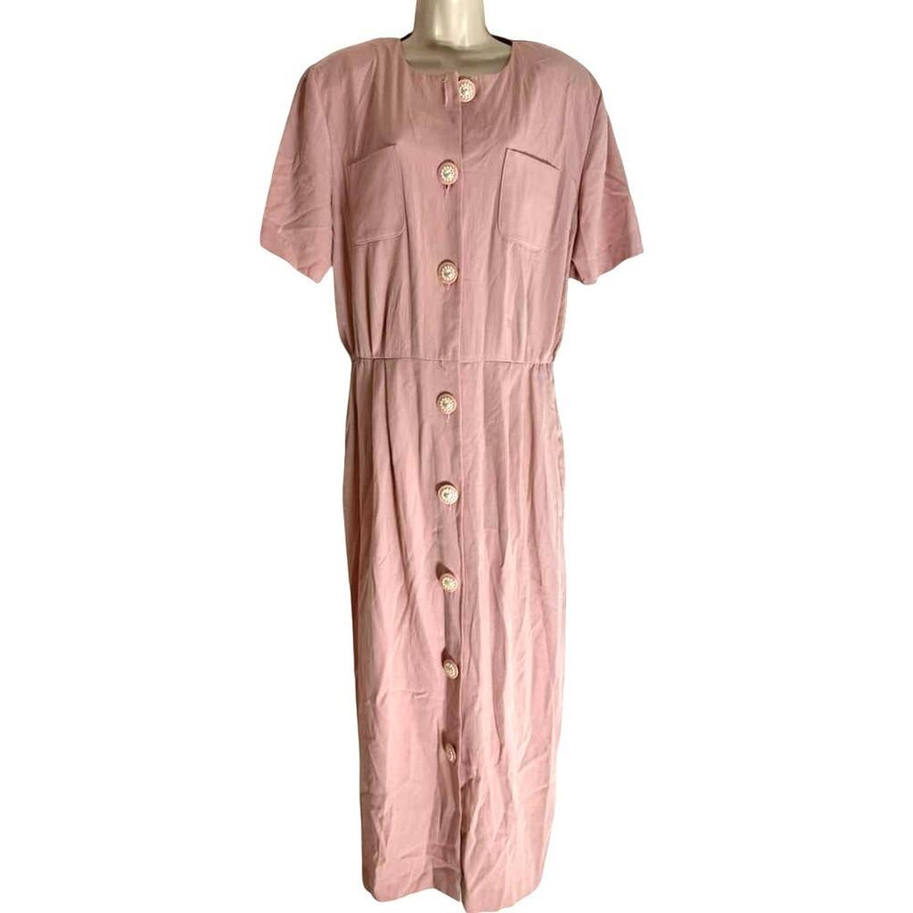 Positive Attitude Womens 90s Pink Button Up Shirt Style Blouson Midi Dress sz 14 - Picture 9 of 15